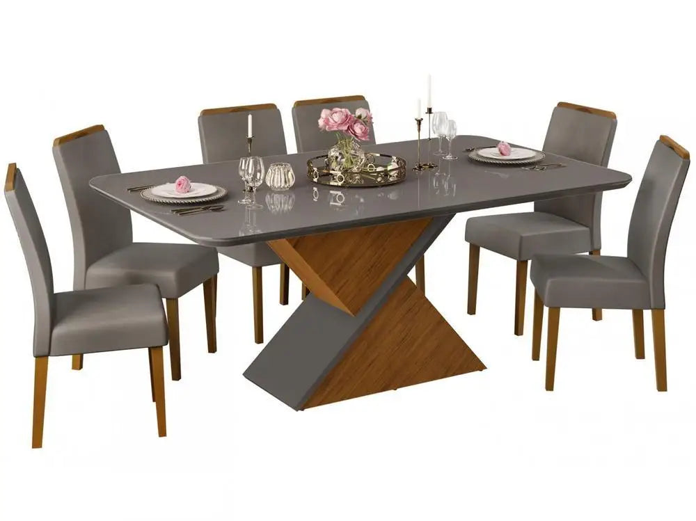 Conjunto Mesa de Jantar 6 Cadeiras Cinza Firenze Madesa