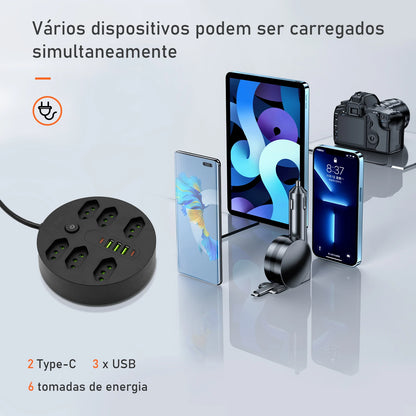 Filtro de Linha 2M com USB Proteção Sobrecarga Tomadas Coibeu