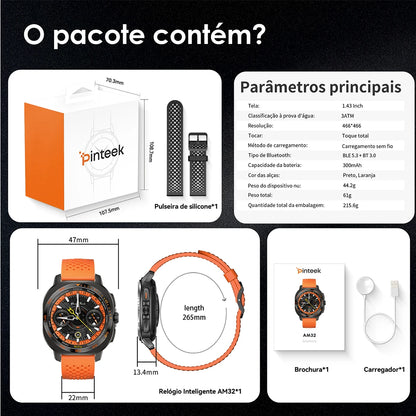 Relógio Inteligente AURAFIT AM32 com Papel de Parede Personalizável, Alertas de Chamadas/Mensagens, Ligações Sem Fio e Modo Esportivo