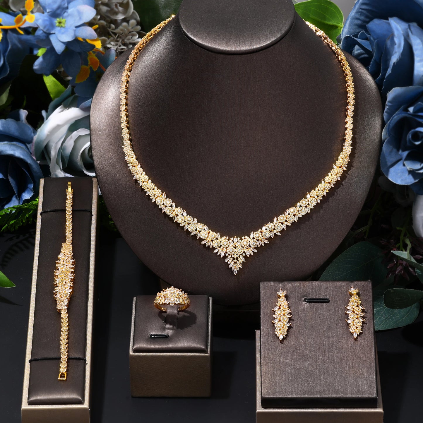 Conjunto 4 Peças Joias Noiva Zircônia Festa Feminino Elegante
