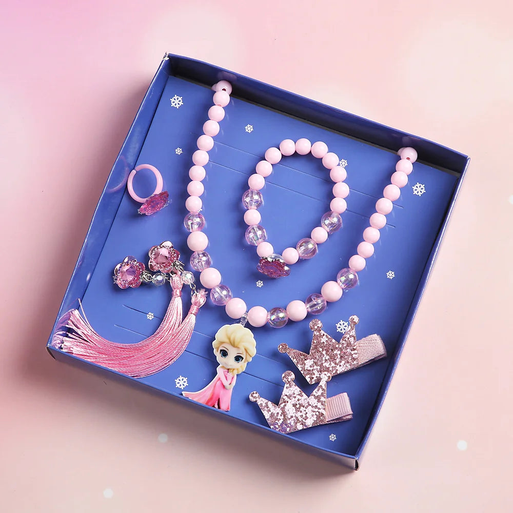 Conjunto 7 Peças Joias Infantil Disney Frozen Colar Presente Meninas Brinquedo