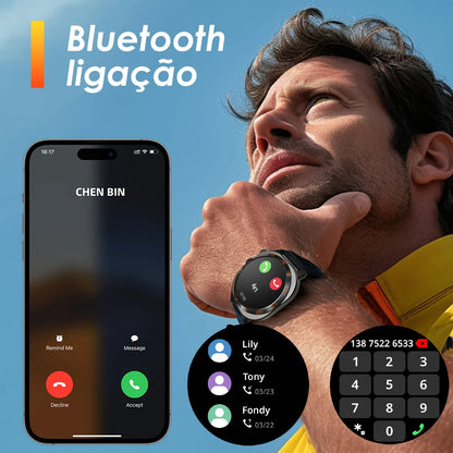 Smartwatch Esportivo Tela AMOLED 1.43" Papel de Parede Personalizado Chamadas Sem Fio Alertas Unissex