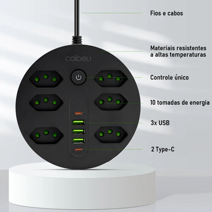 Filtro de Linha 2M com USB Proteção Sobrecarga Tomadas Coibeu
