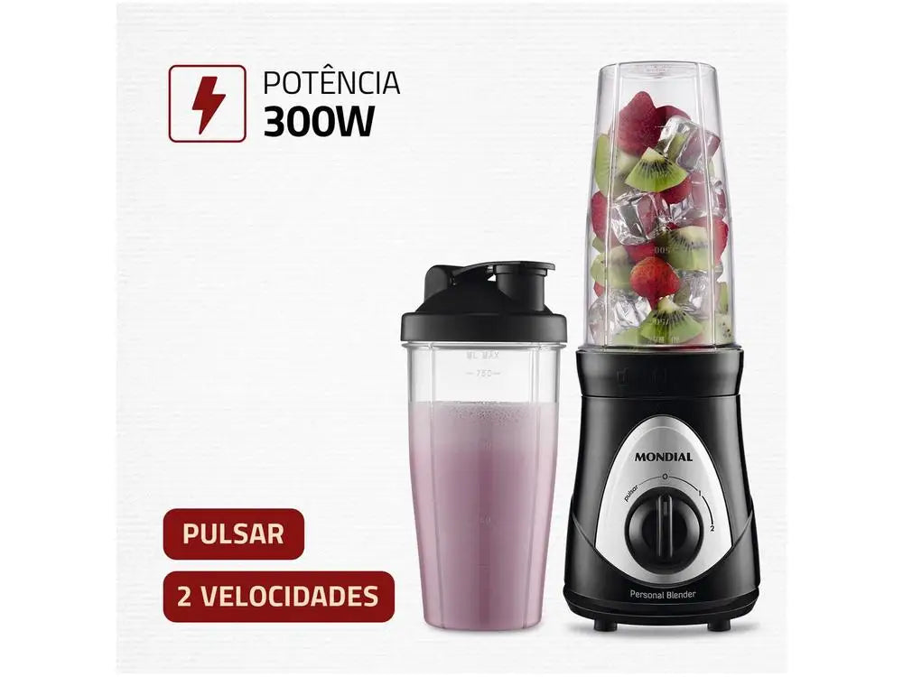 Blender Mondial DG-01 Personal Blender 300W 2 Velocidades Preto e Prata - 110V