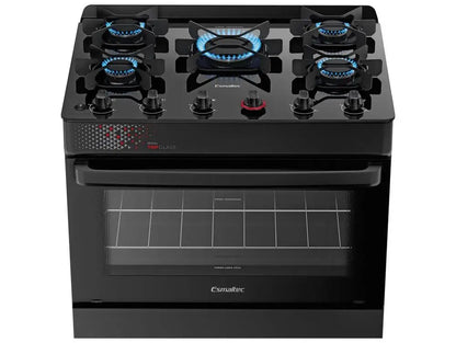 Fogão 5 Bocas Esmaltec Preto Mesa de Vidro Ideal Top Glass - Bivolt