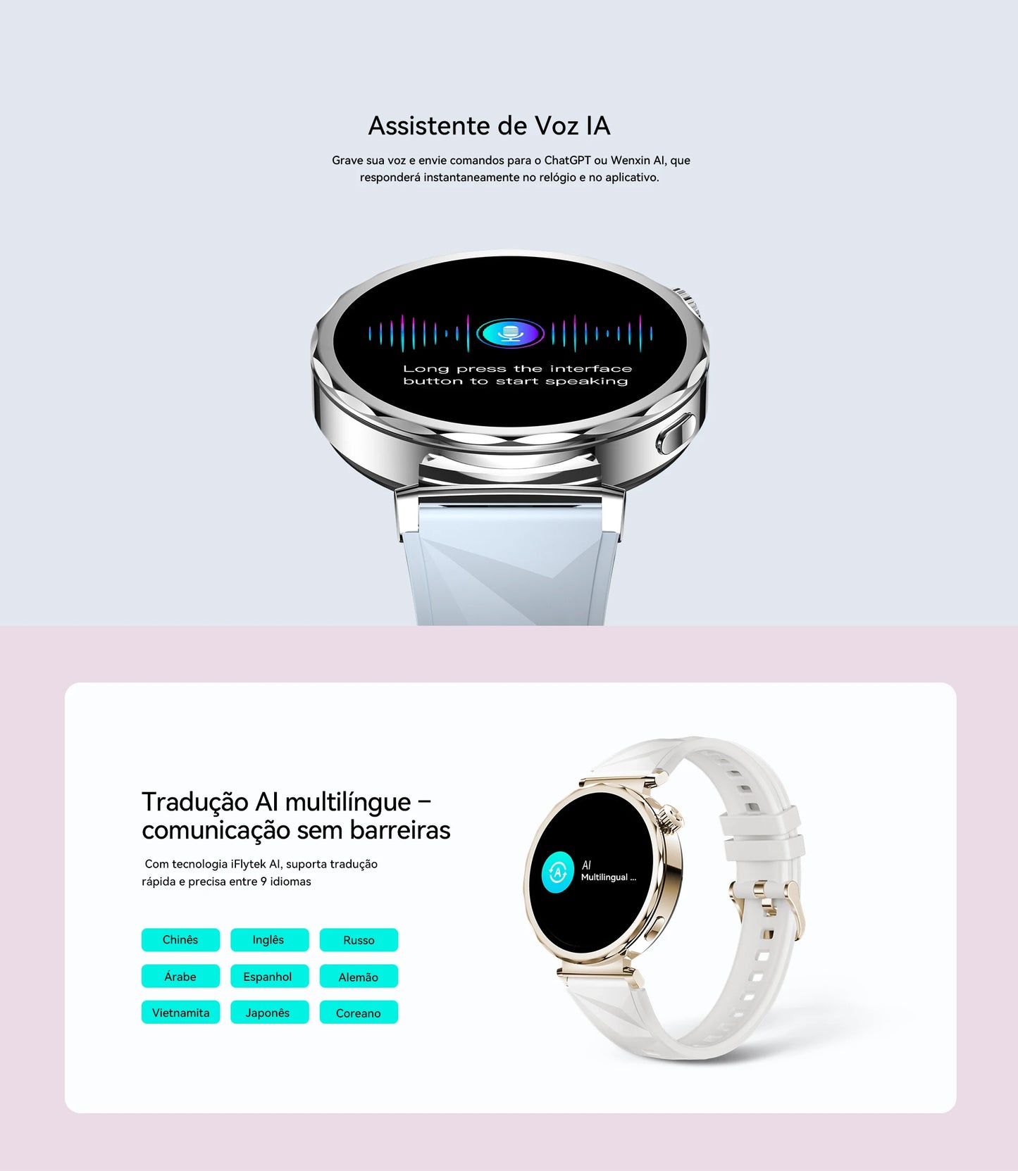 Smartwatch Feminino AURAIF ELLA 4 Monitor Freq Cardíaca Sono Esportes