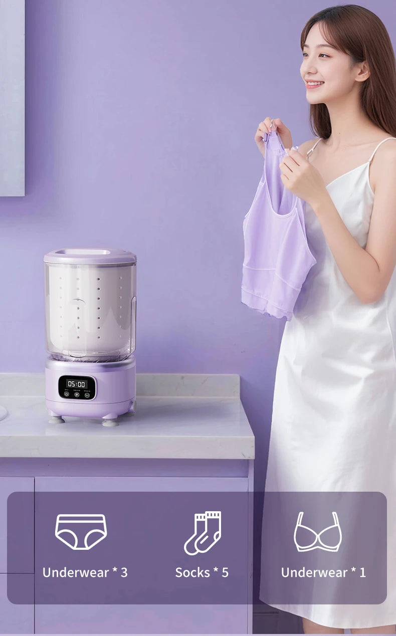 Mini Lavadora Portátil Sem Fio 2L – Roupa Íntima, Meias e Roupas de Pet