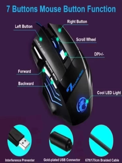 Mouse Gamer X7 Ergonômico com LED - 5500 DPI Ajustável para PC e Notebook