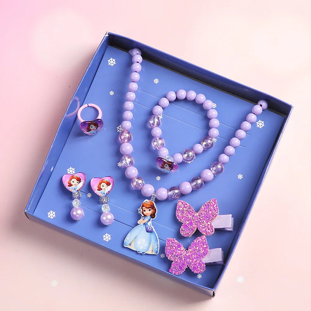 Conjunto 7 Peças Joias Infantil Disney Frozen Colar Presente Meninas Brinquedo