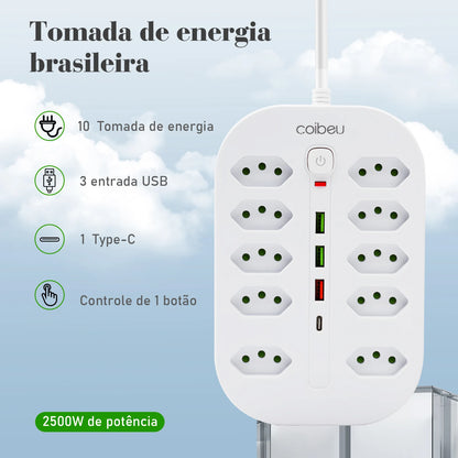 Filtro de Linha Extensão Elétrica Adaptador Tomada 10A 110-220V com USB