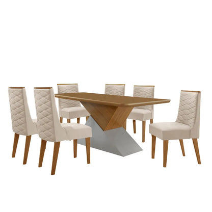 Conjunto Mesa de Jantar Aster 180cm Tampo MDF com 6 Cadeiras Safira Móveis Modernos