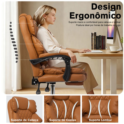 Cadeira Ergonômica Premium Python Fly - Couro PU Respirável, Encosto Ajustável 90°-135°, Suporta até 150kg