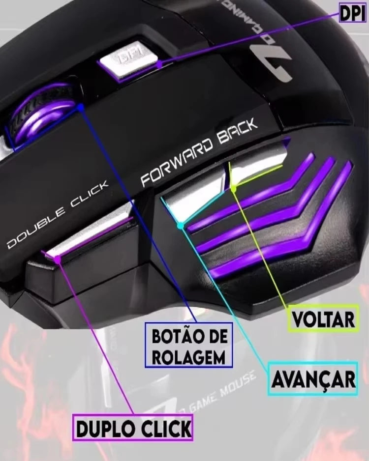 Mouse Gamer X7 Ergonômico com LED - 5500 DPI Ajustável para PC e Notebook
