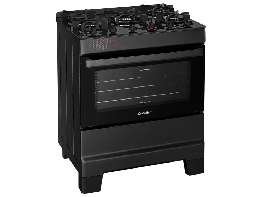 Fogão 5 Bocas Esmaltec Preto Mesa de Vidro Ideal Top Glass - Bivolt