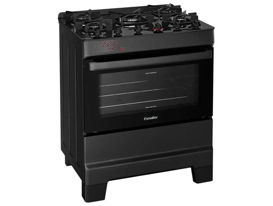 Fogão 5 Bocas Esmaltec Preto Mesa de Vidro Ideal Top Glass - Bivolt