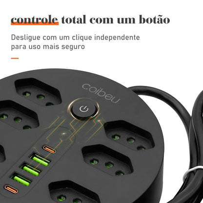 Filtro de Linha 2M com USB Proteção Sobrecarga Tomadas Coibeu