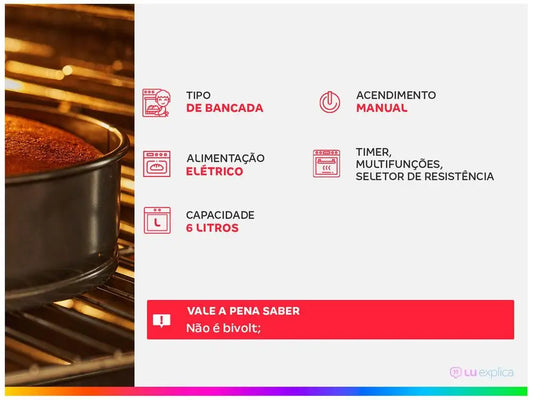 Forno Elétrico de Bancada Mondial Pratic Cook FR-09 6L Preto com Timer – 220V