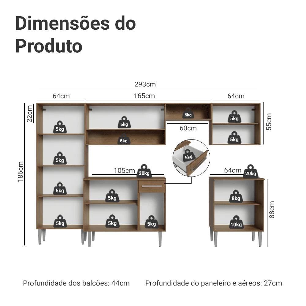 Armário de Cozinha Completa 293cm Emilly Madesa